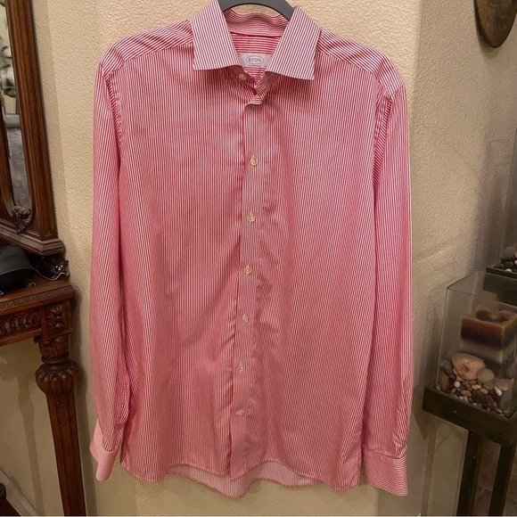 ETON Men Red White Striped Buttoned Dress Shirt Size 42/16-1/2 - Picture 1 of 7